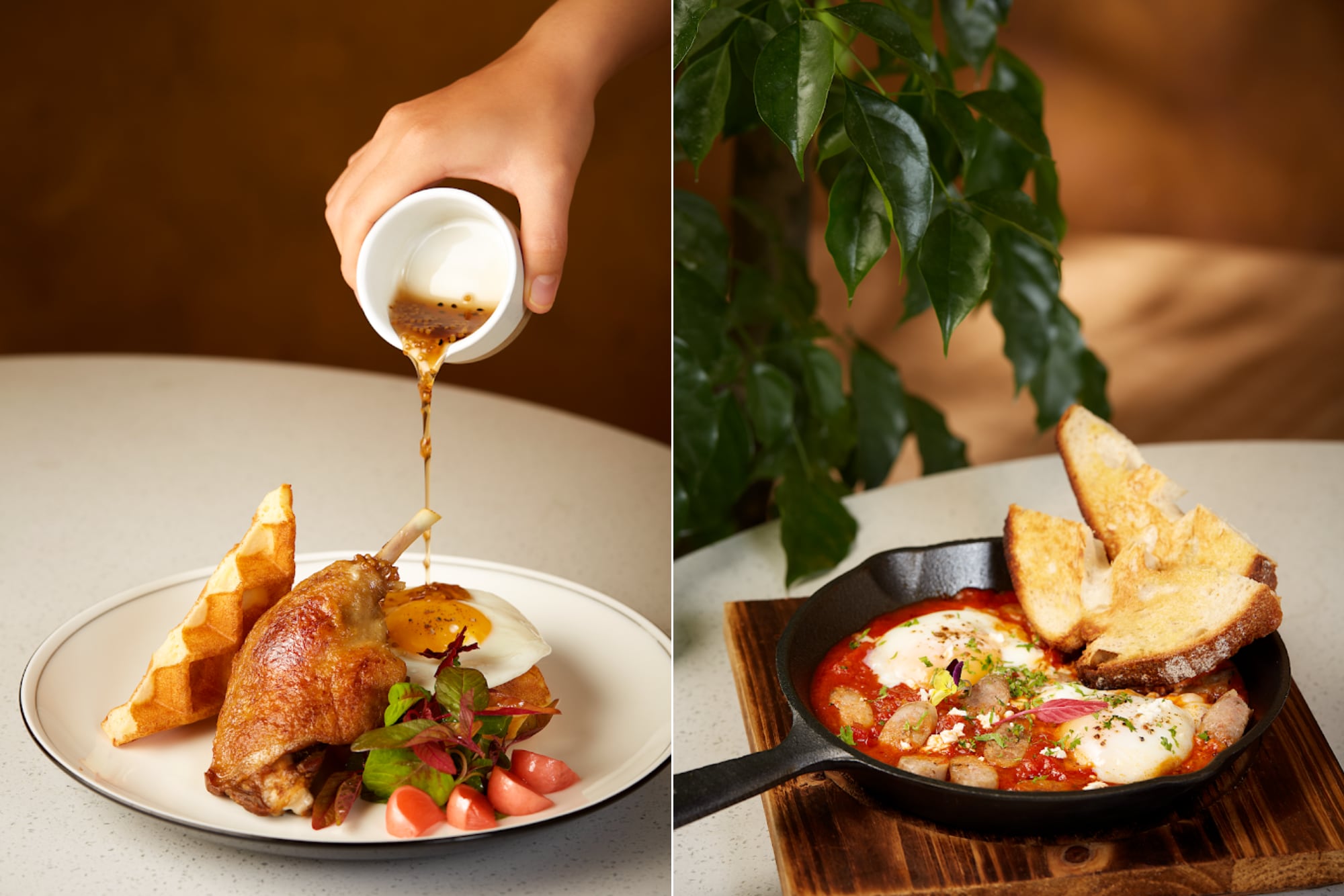 The brunch menu at The Running Bean is quite diverse, featuring dishes like avocado toast, eggs benedict, and salads
